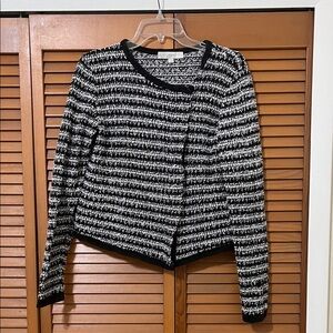 LOFT Black and White Textured Sweater Coatigan